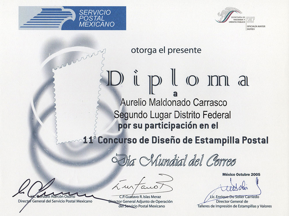 Segundo lugar, concurso de diseño de estampilla postal. Decisión muy cerrada según me dijeron