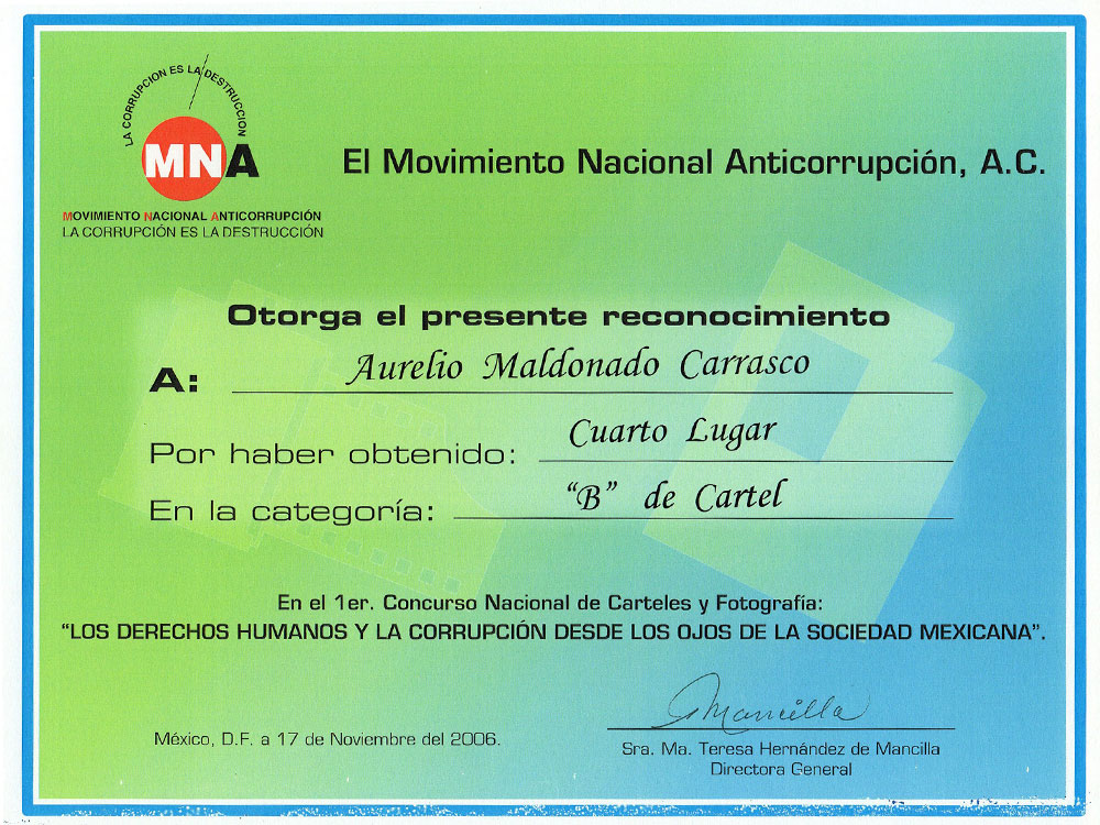 Cuarto lugar en un concurso de cartel, desafortunadamente el archivo del cartel se perdió al fallar un disco duro.