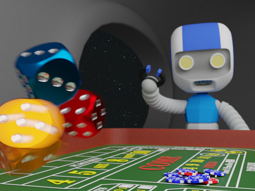Roy el robot jugando a los dados.